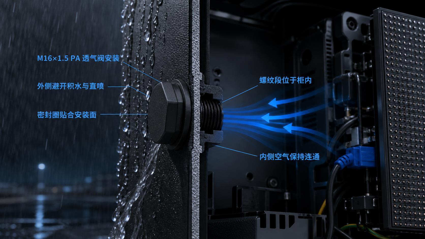 M16×1.5 PA螺纹透气阀用于户外广告屏控制柜