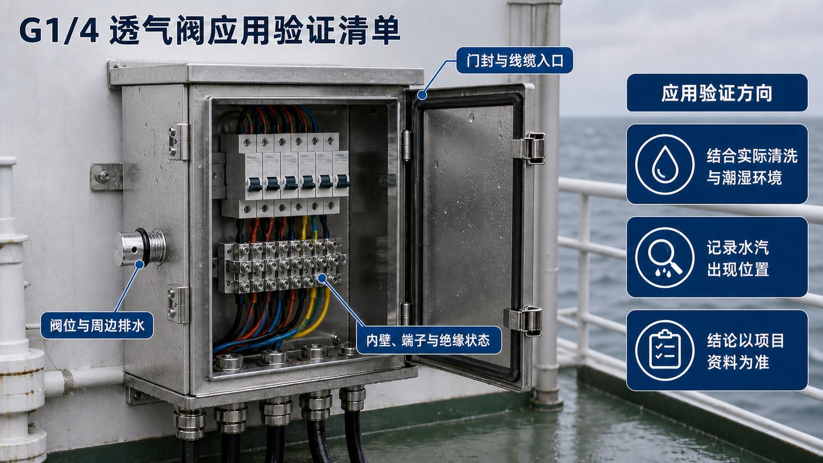 船舶甲板配电箱G1/4金属透气阀安装与应用验证方向