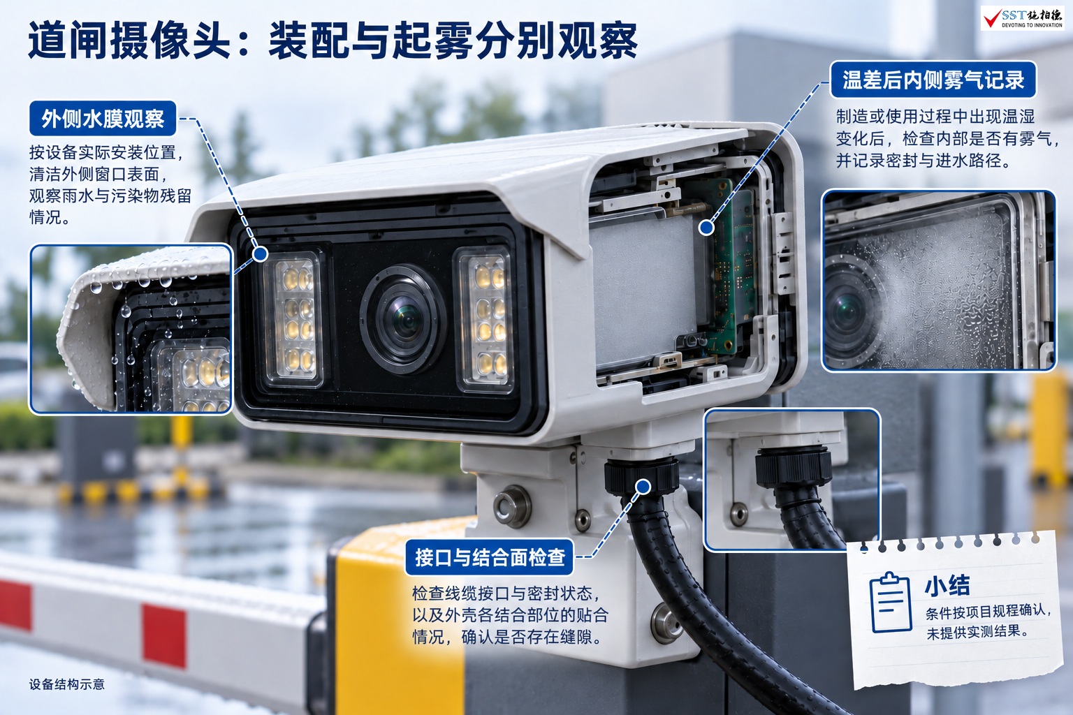 道闸识别摄像头:装配与环境观察检查示意