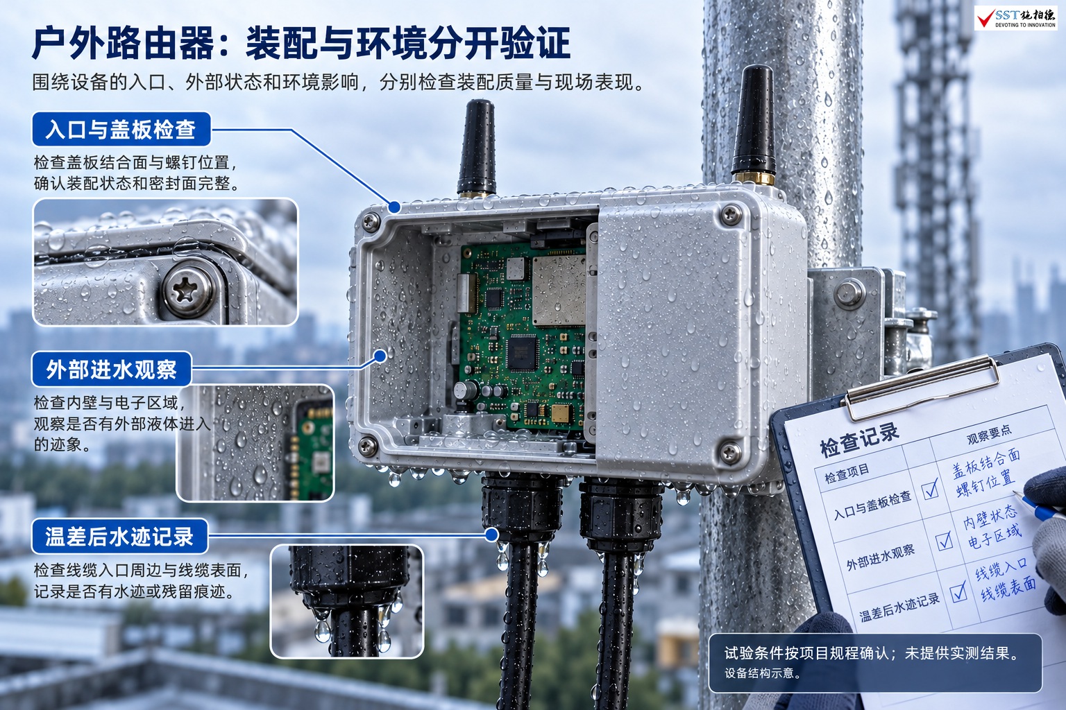 户外路由器:装配与环境观察检查示意