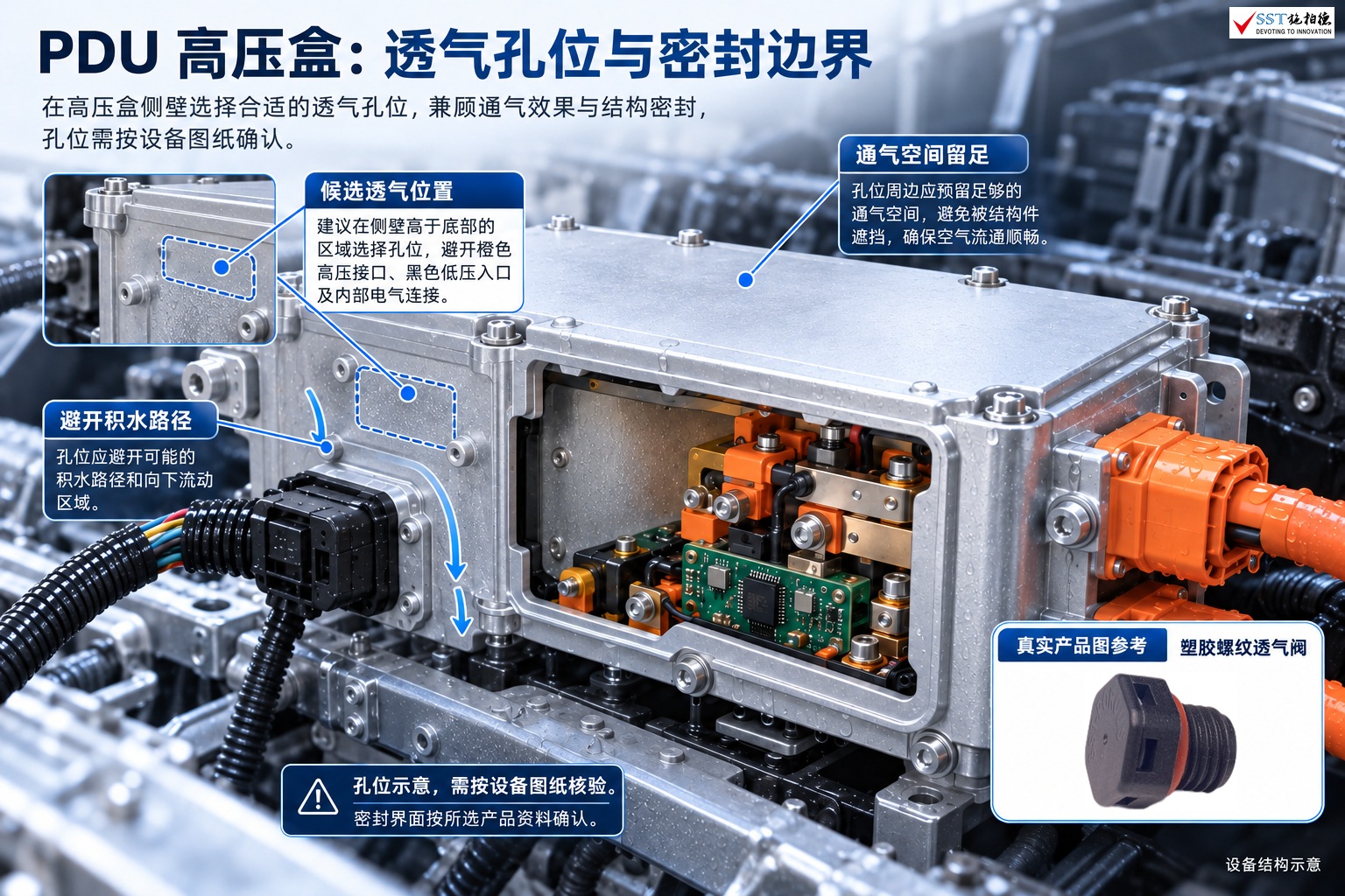 PDU 高压盒:候选透气位置及真实产品原图参考