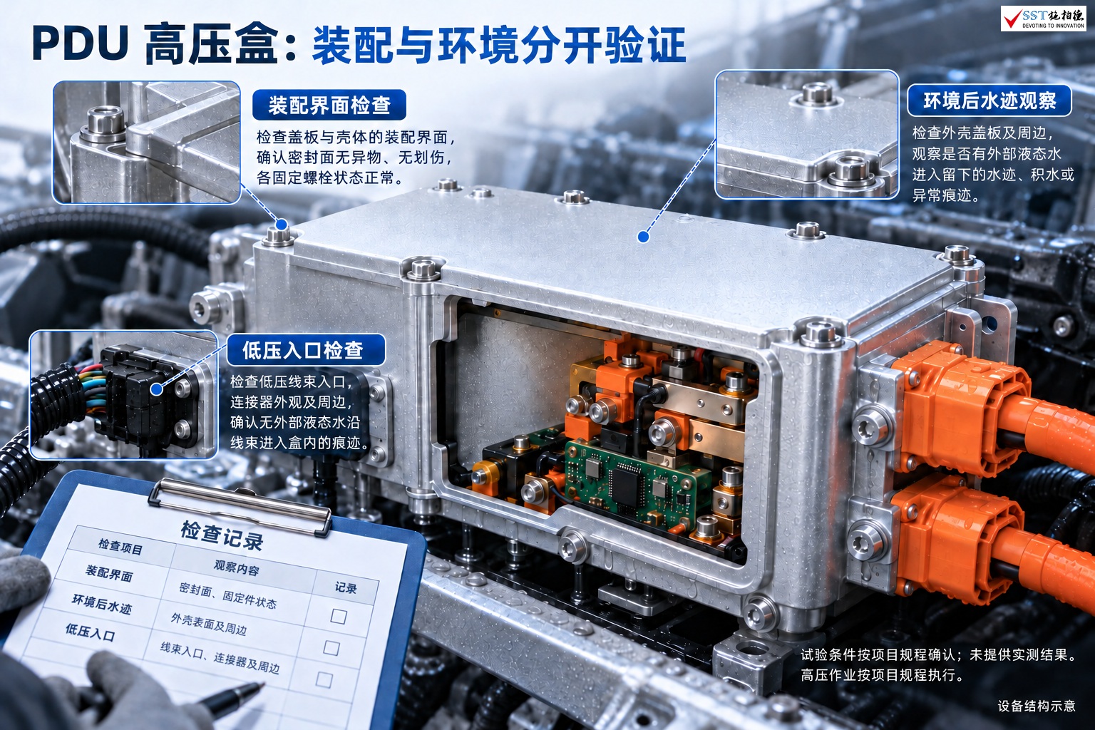 PDU 高压盒:装配与环境观察检查示意