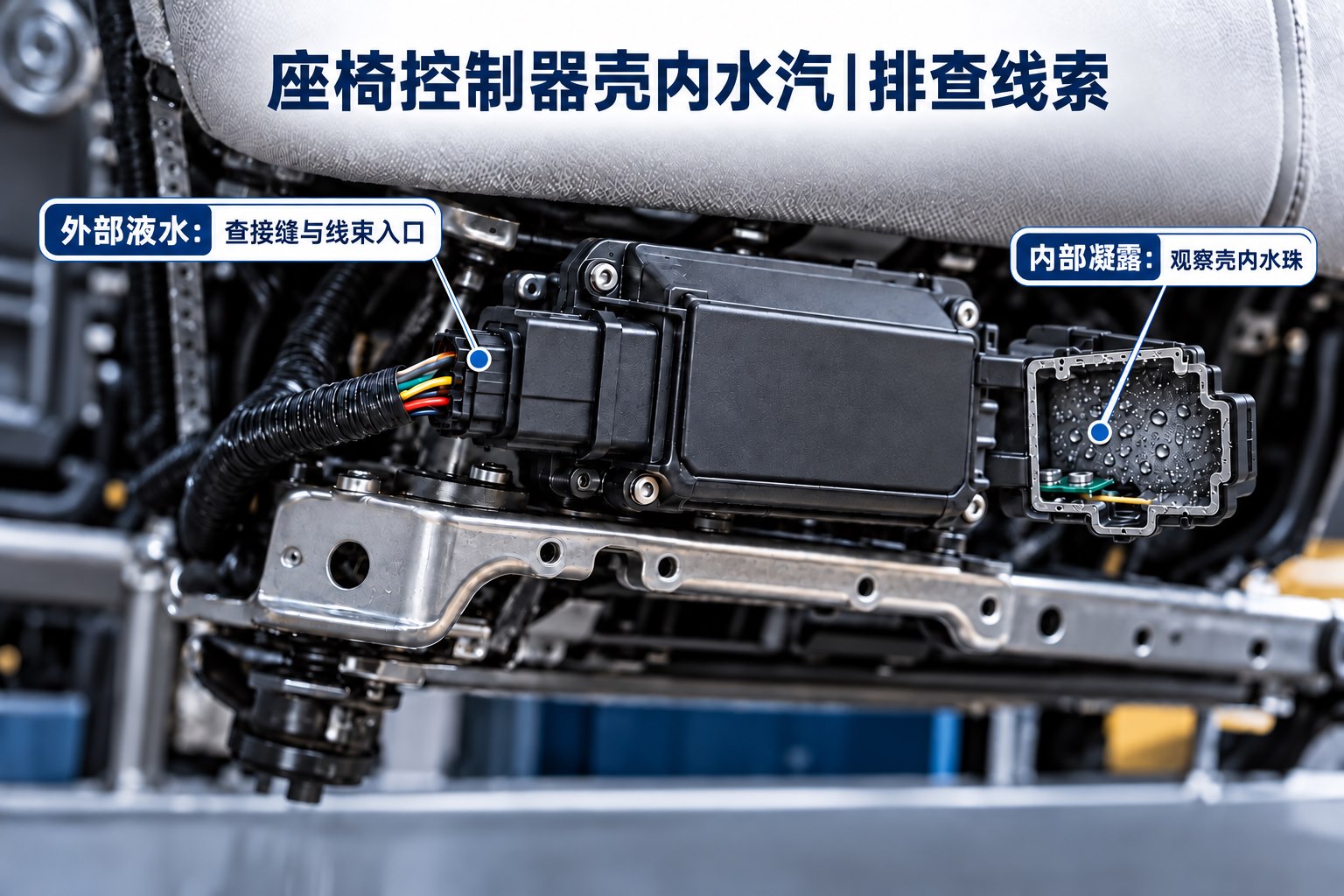 座椅控制模块外部进水路径与壳内凝露排查线索